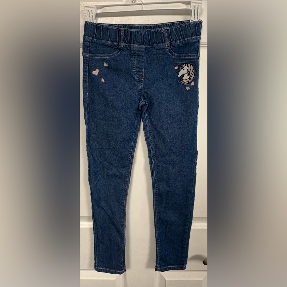 Bella & Birdie Blue Pull Up Unicorn Skinny Jean, Girl Size 7/8 Jeans, Girl Pants